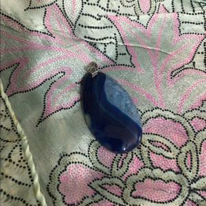 Vintage Blue Agate Pendant with 925 Silver Clasp Top 1” x 2”